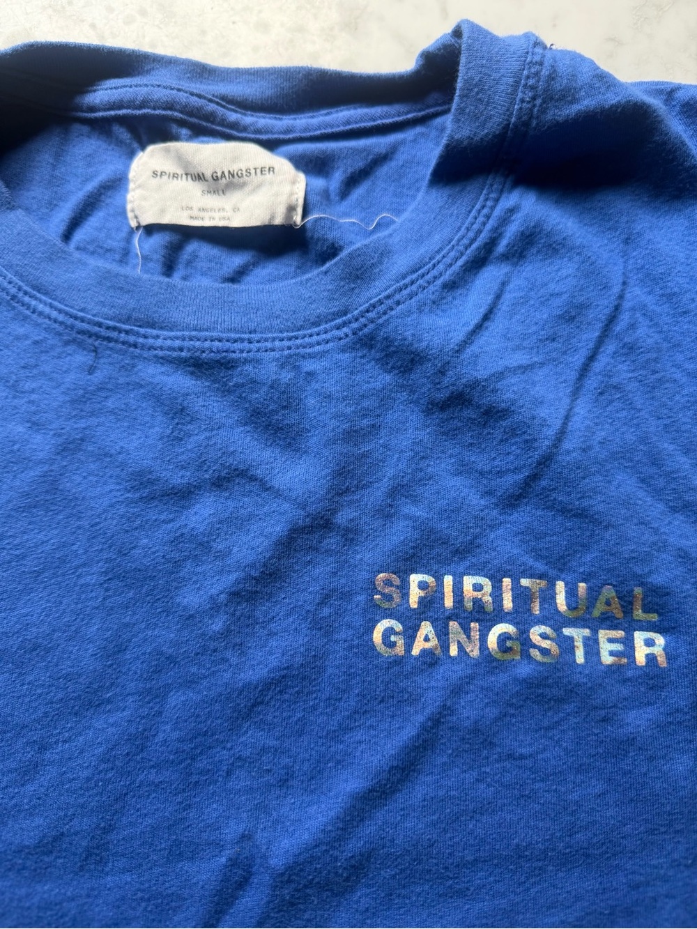 Spiritual Gangster Crop Royal Blue Holographic Logo Tee